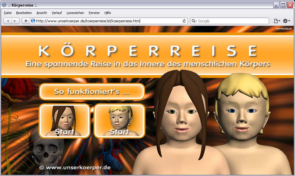 Screenshot Körperreise 3D auf www.unserkoerper.de